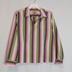 WESTBOUND GOLD LABEL, Pink/Green Long Sleeve Non-Iron Button Blouse; Size 16P